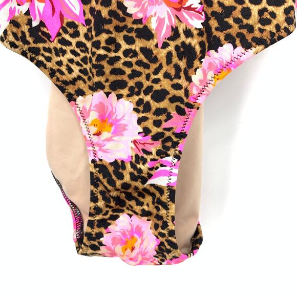 Victorias Secret One Piece Swimsuit Lace Up Front Womens M Leopard Floral Print - Picture 4 of 5